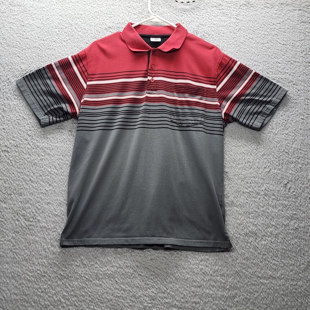 GIOBERTI Men's Polo Shirt Size M Red Gray Striped Short Sleeve Cotton Blend